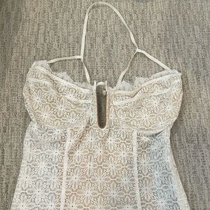 For Love & Lemons White Lace Halter bodysuit